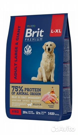 Брит Premium Dog Adult L+XL курица 8 кг