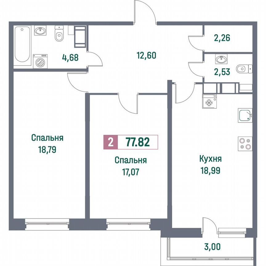 2-к. квартира, 77,8 м², 15/16 эт.