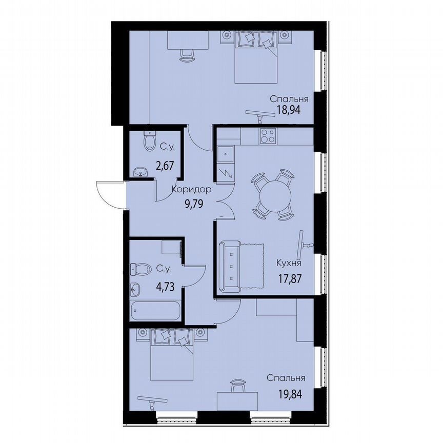 2-к. квартира, 73,8 м², 2/11 эт.