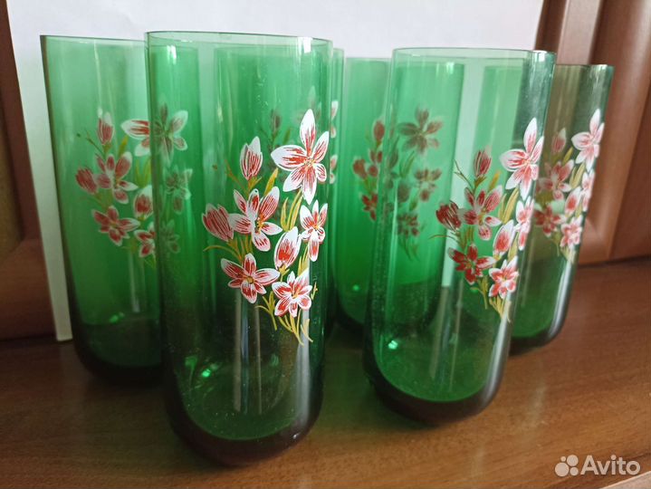 Стаканы толстое зелёное стекло 1960 х