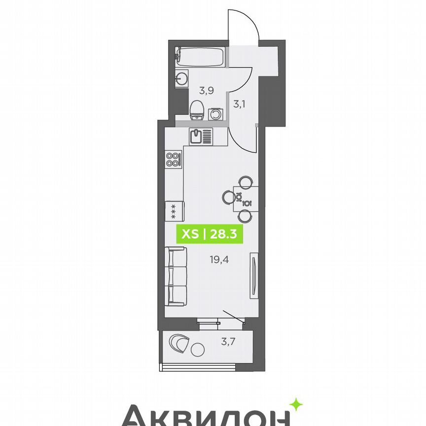 Квартира-студия, 28,3 м², 9/13 эт.