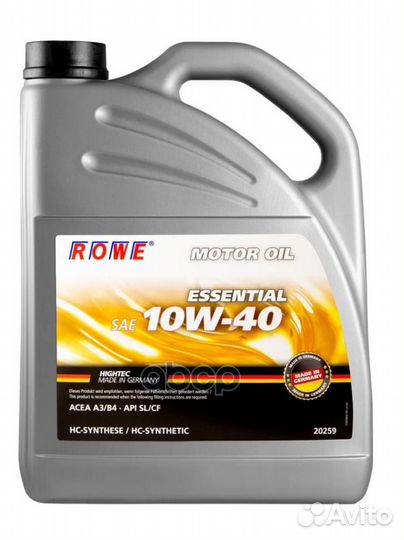 Масло Rowe 10/40 Essential A3/B4, SL/CF синтети