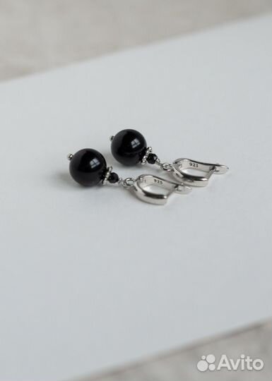 Серьги с черным агатом