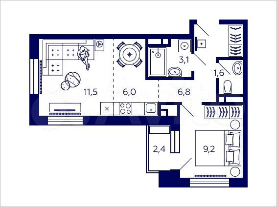 Квартира-студия, 39 м², 8/32 эт.