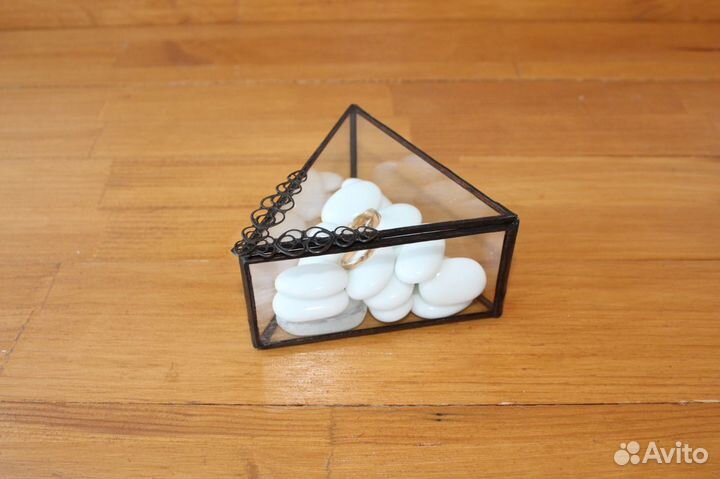 Свадебная шкатулка для колец из стекла. Черн.швы