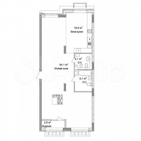 Квартира-студия, 93,8 м², 11/17 эт.