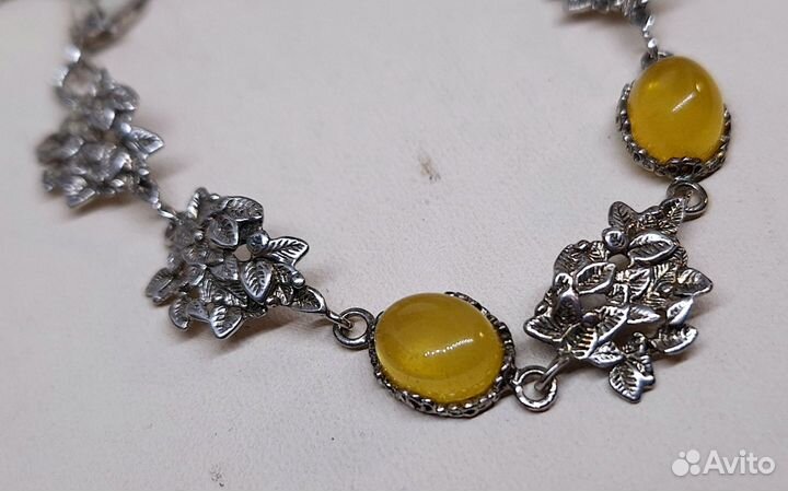 Браслет с янтарем 925 серебро 19 размер