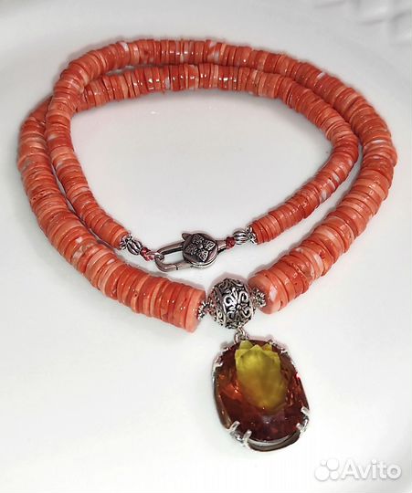 Винтажное колье коралл султанит серебро