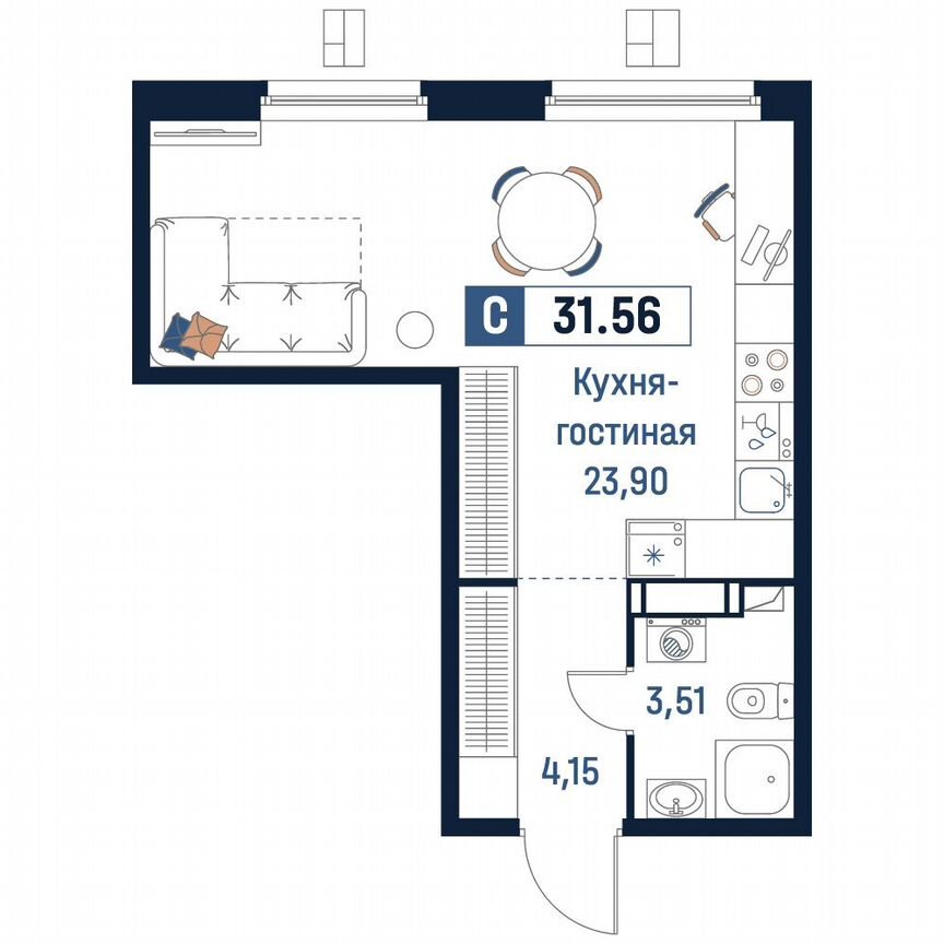 Квартира-студия, 31,6 м², 5/18 эт.