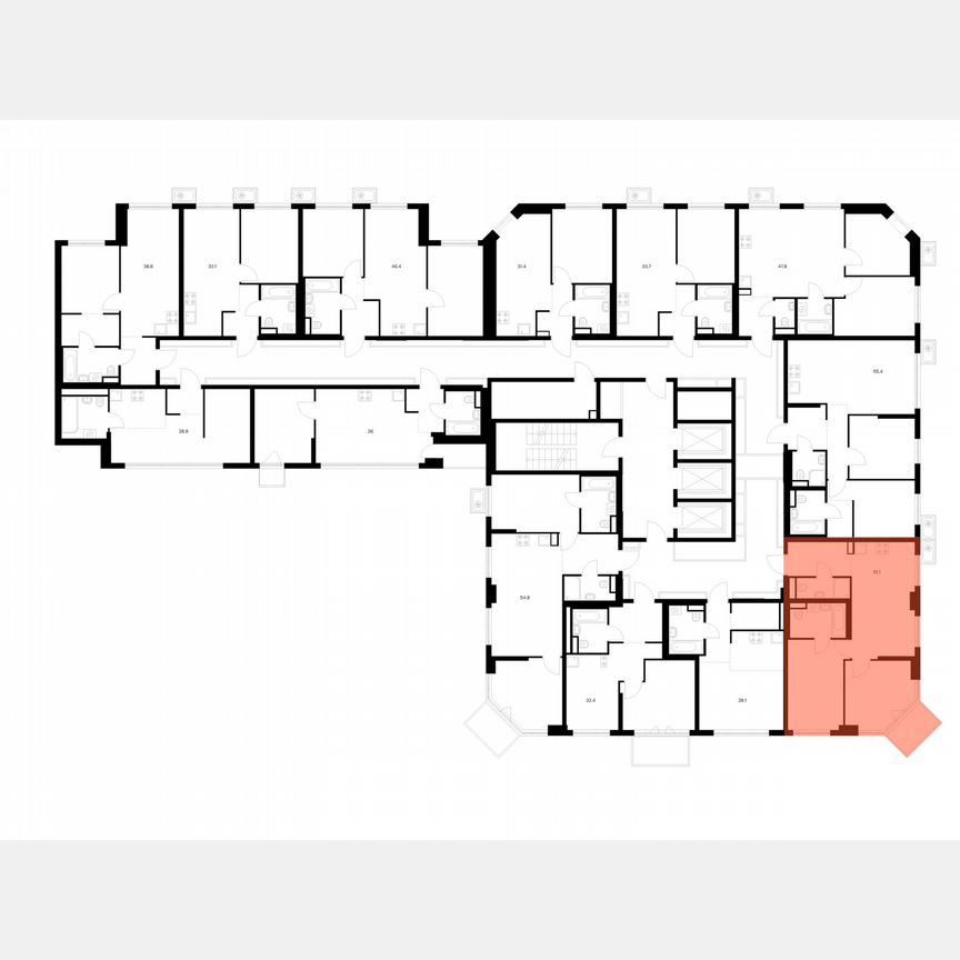 2-к. квартира, 51,1 м², 6/23 эт.