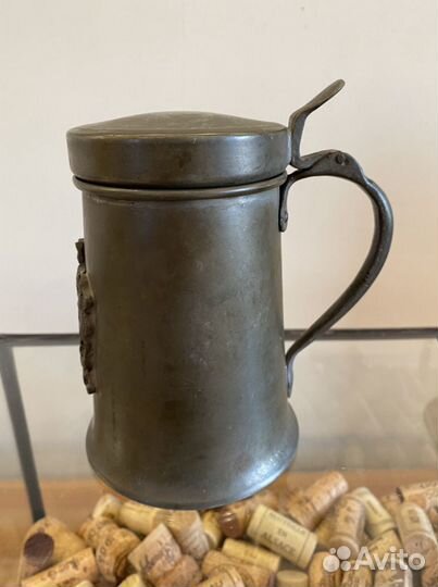 Антикварная пивная кружка, пепельница. Медь, олово