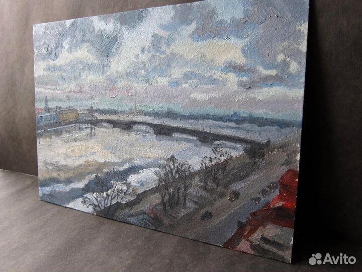 Картина маслом на картоне Петербург пейзаж