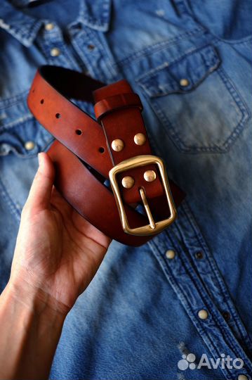Ремень 35 мм из натуральной кожи Рыжий