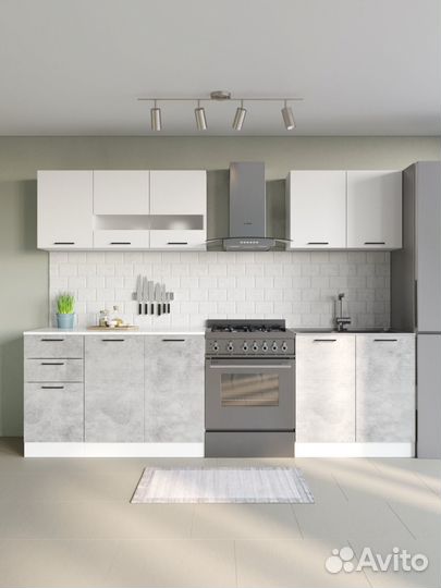 Кухонный Гарнитур Дуся (Белый бриллиант-Цемент) 2м
