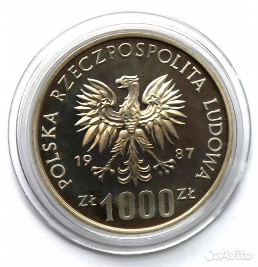 Польша 1000 злотых 1987 (проба) Серебро. Олимпиада
