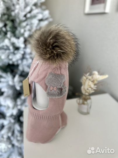 Шапка шлем новая 3-7 лет с мехом енота зима