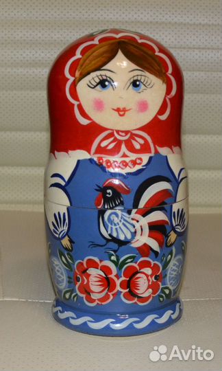 Матрёшка Петух на фартуке красный платок 8 кукол