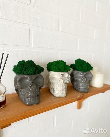 Статуэтка грут череп девочка со мхом