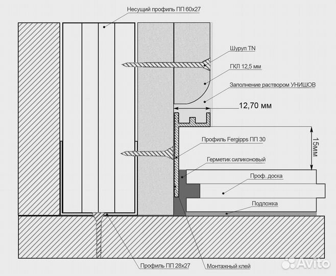 Профиль пп 30 FerGipps (теневой плинтус)