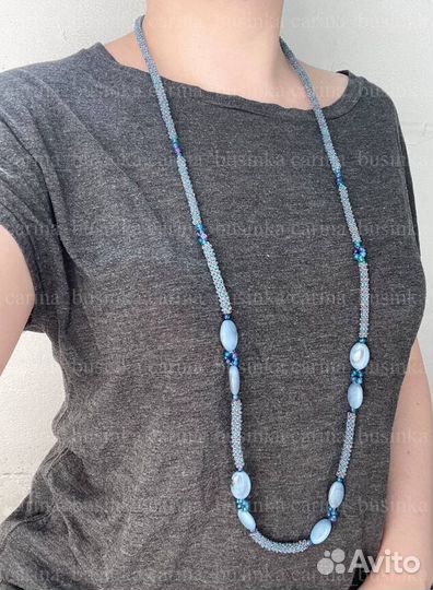 Синий комплект колье серьги ожерелье длинное