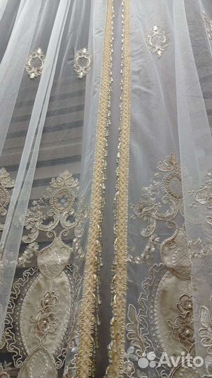 Ламбрекен.Тюль двойная стеклярус/бахрома
