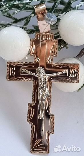 Золотой православный крест ручной работы. Новый