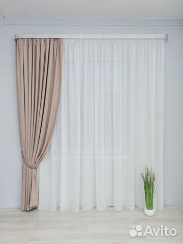 Готовый тюль лен фэнтези белый, кремовый
