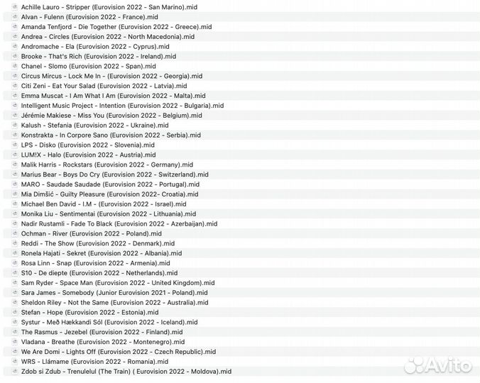 Евровидение 2024 - 2019 (midi файлы)