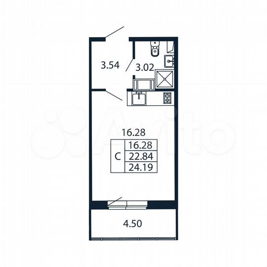 Квартира-студия, 24,2 м², 8/12 эт.