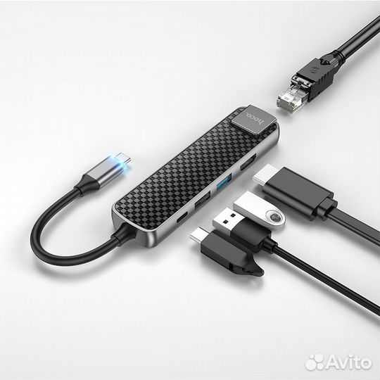 Разветвитель Type-C HUB Хаб hoco HB23 серый металл