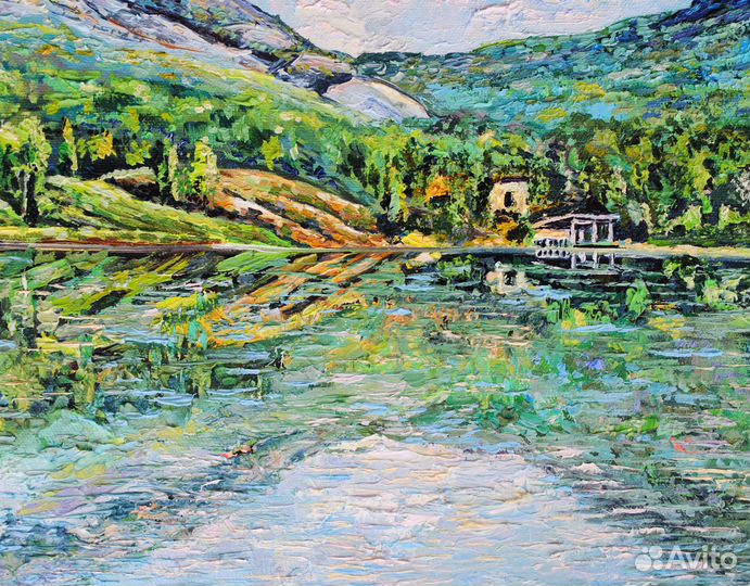 Картина Озеро в горах Крыма Горный пейзаж маслом н