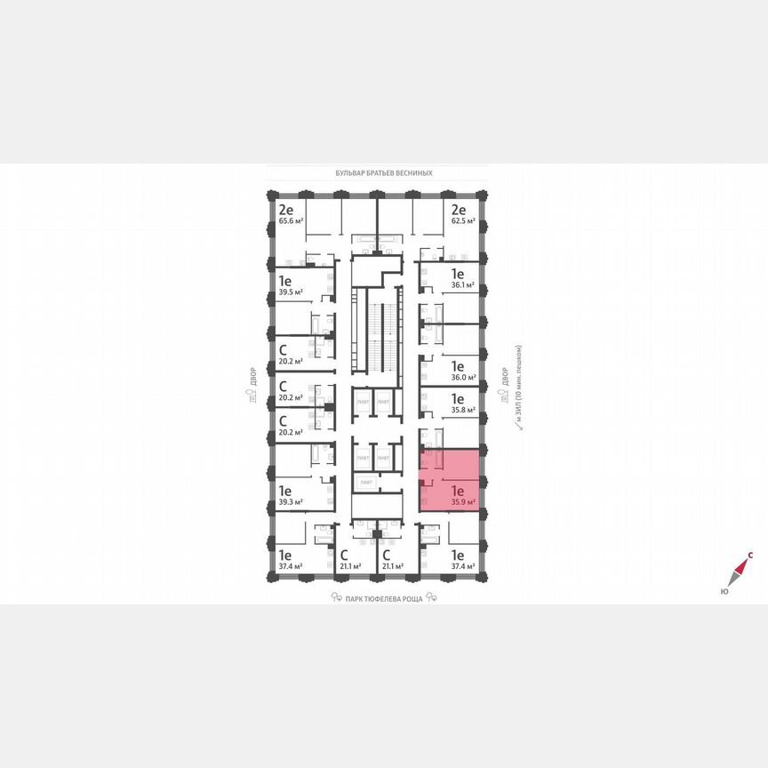 1-к. квартира, 35,9 м², 27/43 эт.