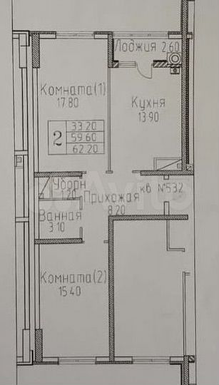 2-к. квартира, 62,4 м², 14/16 эт.
