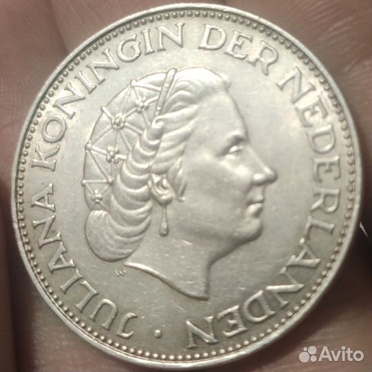 2.5 гульдена 1960 года серебро 15 грамм состояние