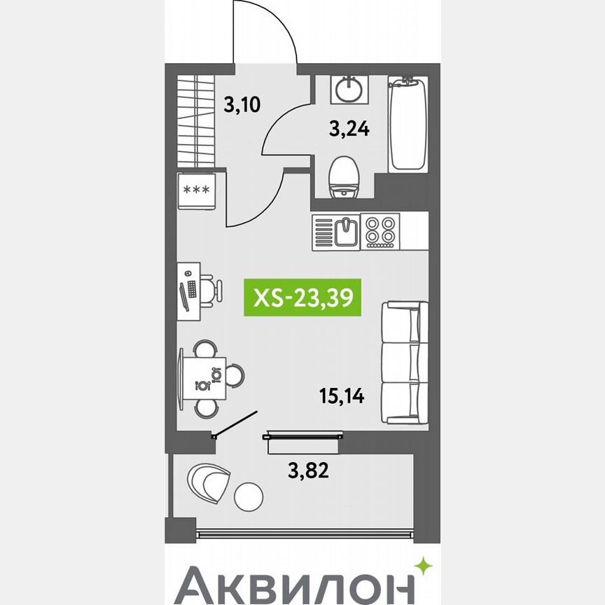 Квартира-студия, 24,1 м², 11/13 эт.