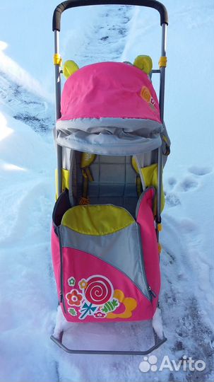 Детские зимние санки на колесиках