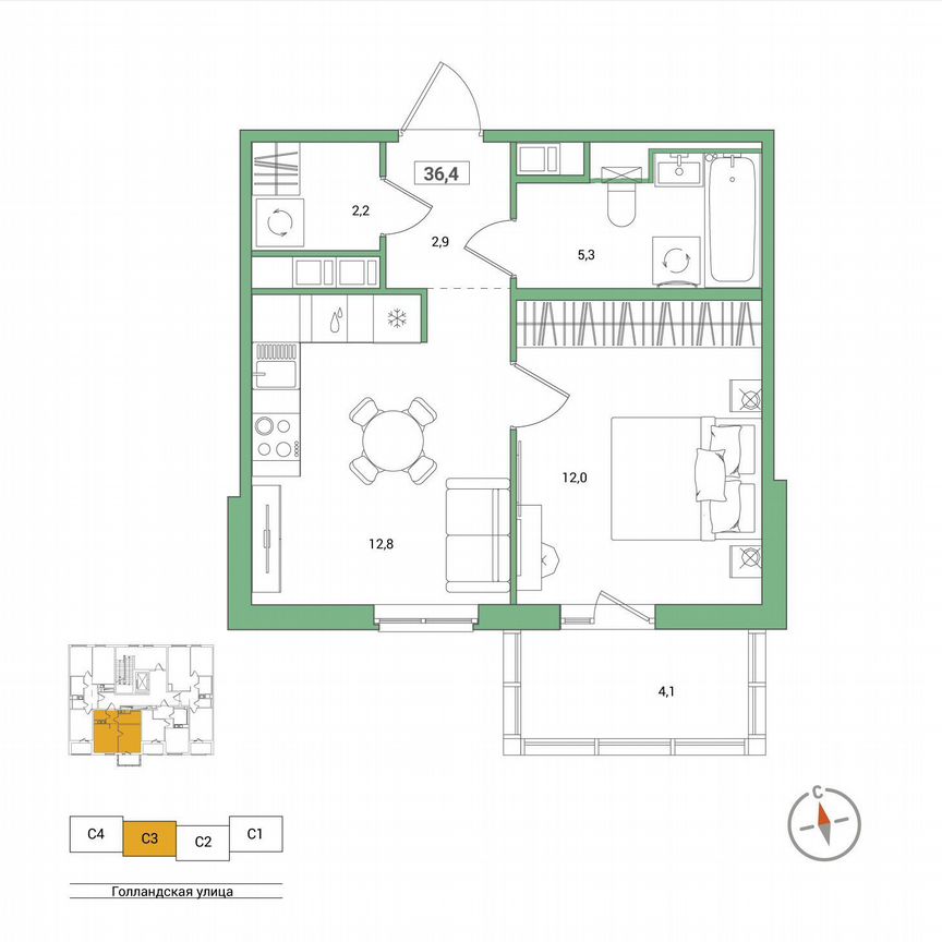 1-к. квартира, 36,4 м², 7/11 эт.
