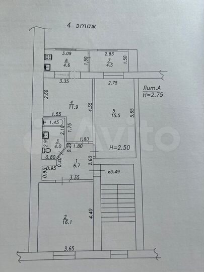 2-к. квартира, 63 м², 4/6 эт.