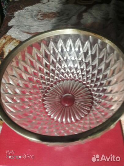 Ваза хрустальная СССР с мельхиоровым ободком