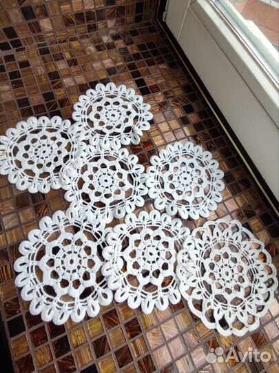 7 белых салфеток, ручная работа, крючок