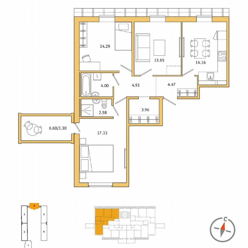 3-к. квартира, 77,8 м², 5/5 эт.