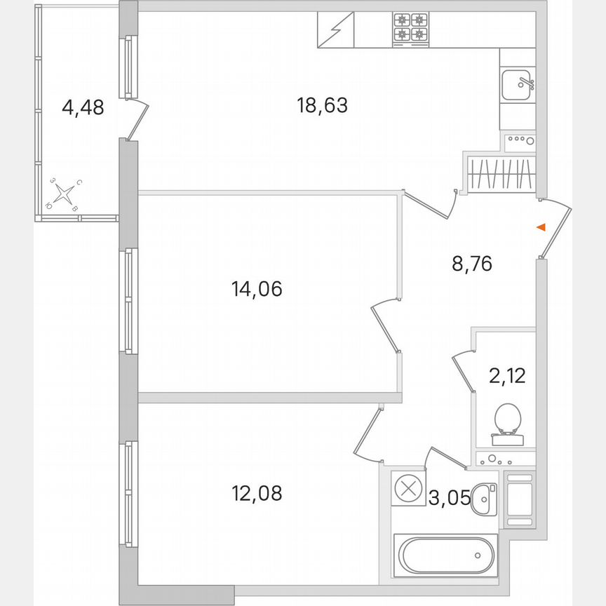 2-к. квартира, 60 м², 4/8 эт.