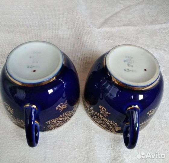Чашки. 2 шт. Кобальт. Позолота. лфз.Кружево.Винтаж