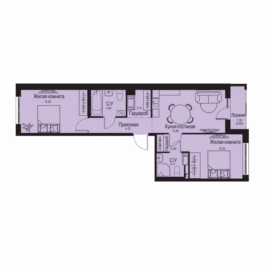 2-к. квартира, 52,5 м², 4/9 эт.
