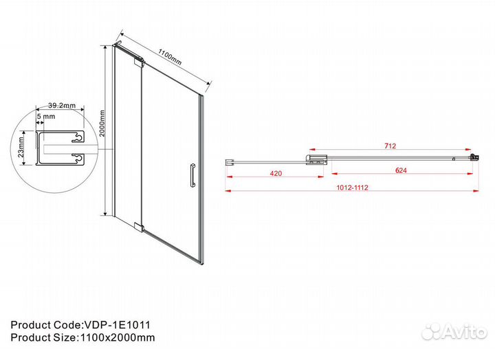 Душ. дверь Vincea 110x195 Хром vdp-1e1011cl