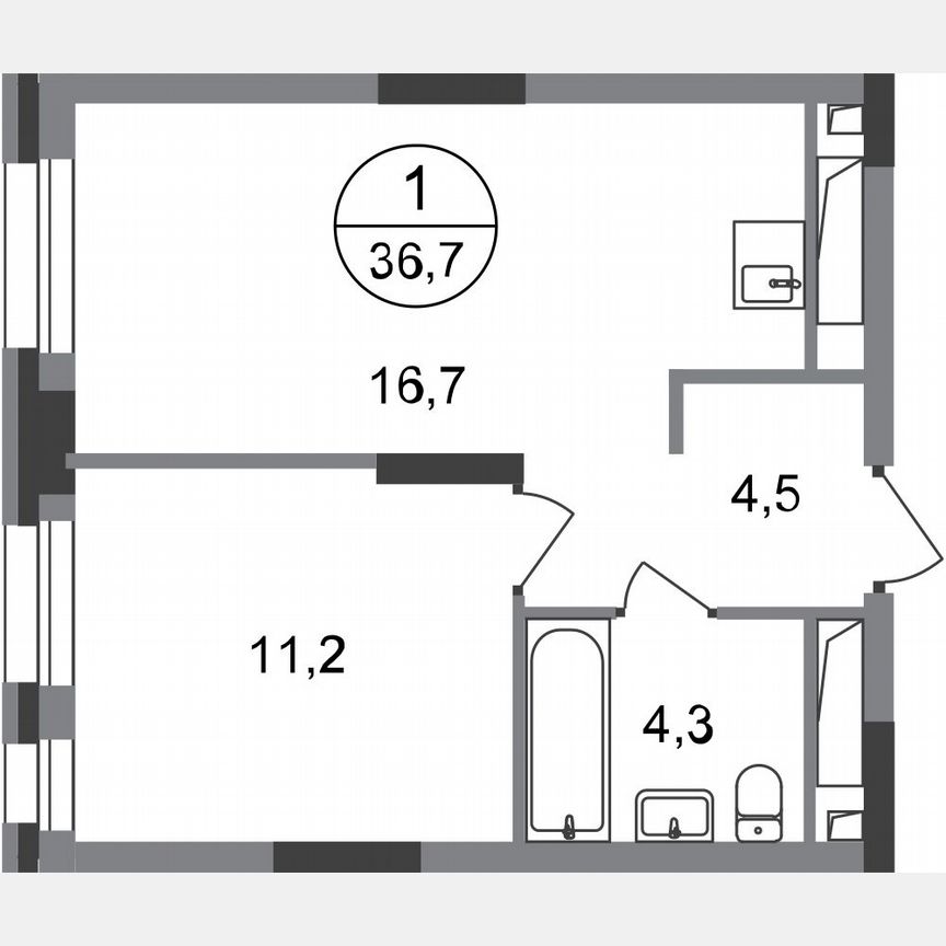 1-к. квартира, 36,7 м², 17/20 эт.