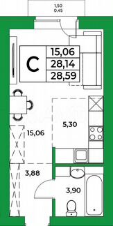 1-к. квартира, 28,6 м², 5/9 эт.