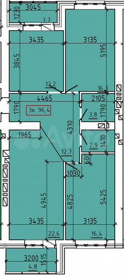 3-к. квартира, 96,4 м², 8/9 эт.