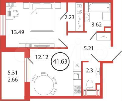 1-к. квартира, 41,6 м², 11/12 эт.