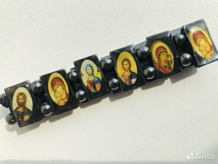 Гематитовый браслеты с иконами святых